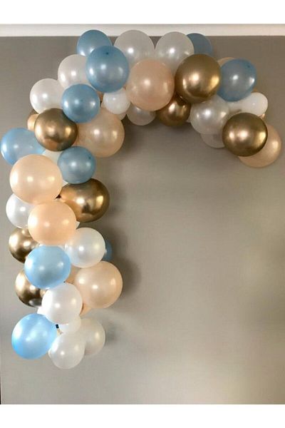 Çemrek Süs Parti Blue Gold Balloon Chain - 100 Balloon, 5 Mt Chain Apparatus and Balloon Pump