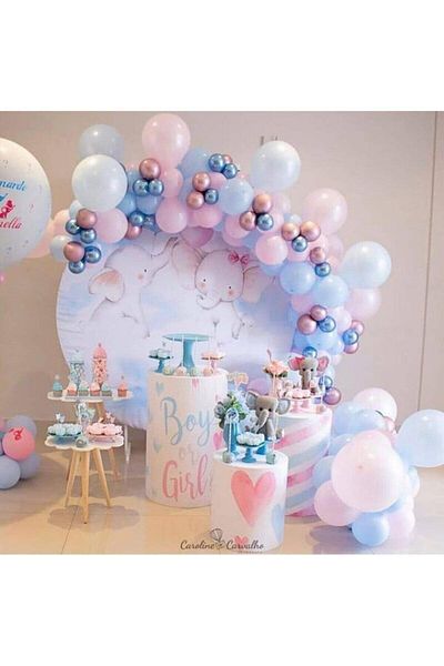 Çemrek Süs Parti Pink Blue Balloon Chain - 120 Balloon, 5 Mt Chain Apparatus and Balloon Pump
