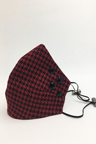 Vera Taşlı Kaz Ayağı Desenli Çift Katlı Pamuklu Kumaş Maske