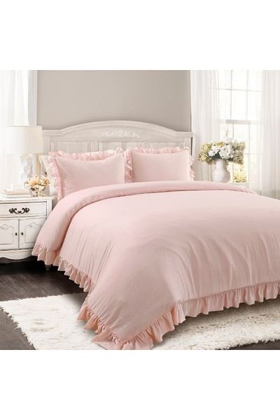 METİNEV Powder Color Frilly Cotton Satin Double Duvet Cover Set