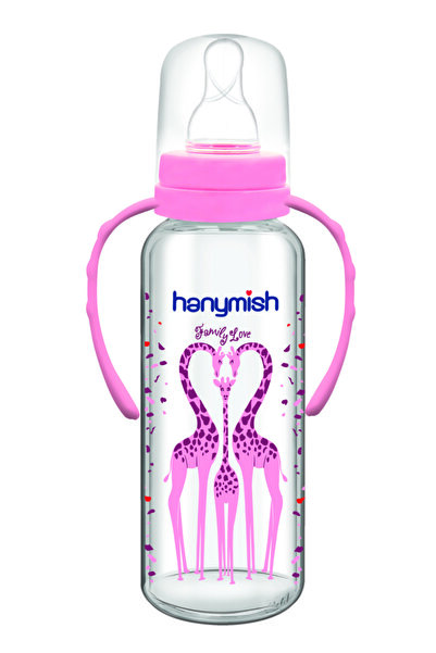 Hanymish Kulplu Cam Biberon 240 ml Pembe Renk