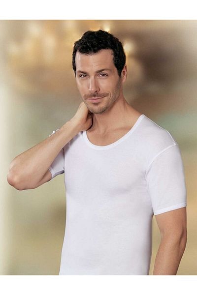 Şahinler Ανδρικό εσώρουχο White Rib - Crew λαιμόκοψη, κοντό μανίκι, οικονομικό πακέτο 6 Me019