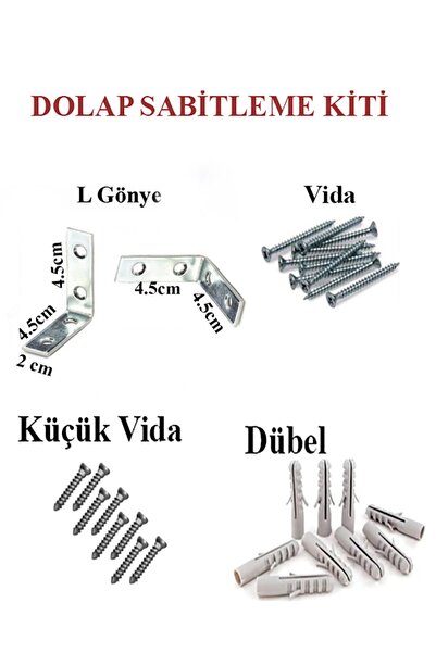 HMO Dizayn 5 Adet L Demir Dolap Sabitleme 20*45*45 Masa Gönye Vida Dubel ,mobilya Dolap Köşe Bağlantı Sabitleme