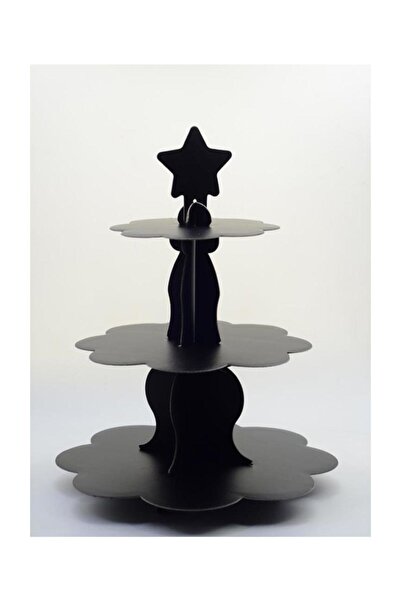 crv 3 Katlı Siyah Karton Cupcake Kek Standı