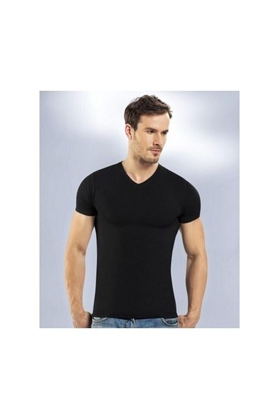 Tutku Pack of 6 V-Neck Ribbed Black Men's Undershirt