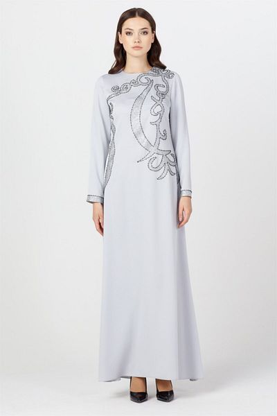 Esswaap Gray - Patterned Front Evening Dress