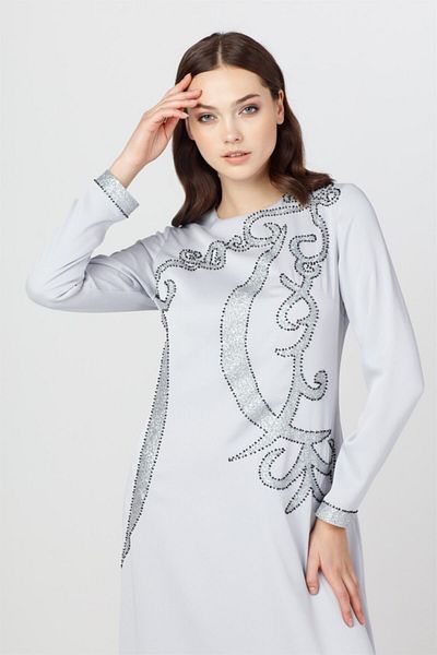 Esswaap Gray - Patterned Front Evening Dress