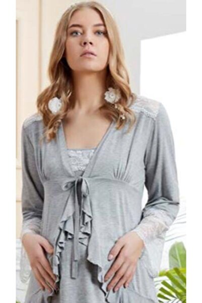 Aqua 20515 Gray Maternity Nightgown Dressing Gown Set