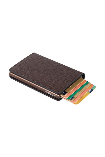 WalSmart Slim Safiano Smart Mechanism Leather Wallet-brown