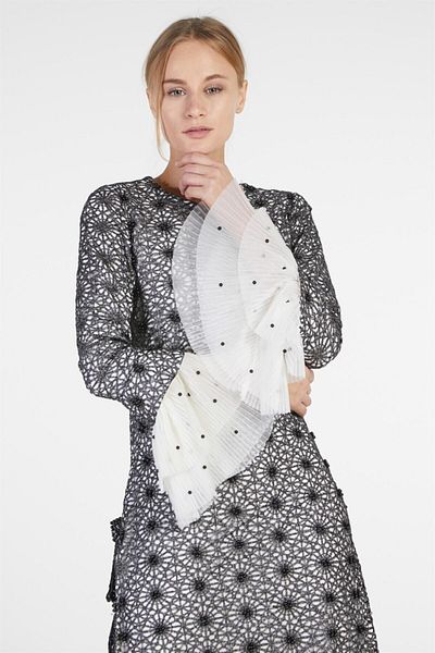 Esswaap Argintiu - Set de rochii de seara si pantaloni din dantela din tul cu maneci din 2 piese