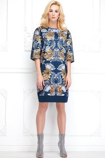 Faberlic Blue Half Sleeve Print Dress Size 36