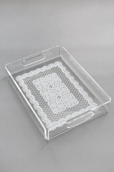 Queen Bee İstanbul Lace Patterned Plexiglass Tray 30cmx22cm
