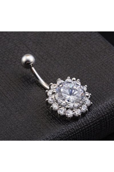 AyçaSilver Belly Piercing with Zircon Stone