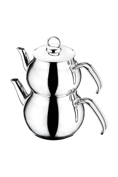 Evimsaray Medium Size Rainy White Teapot Set - Steel