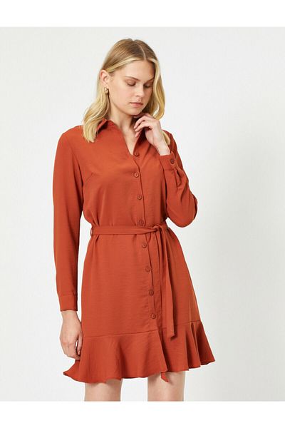 Koton Women's Skirt Flounce Detailed Shirt Dress