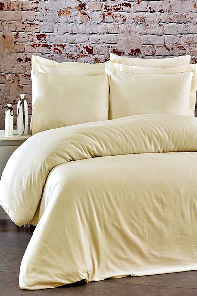 MAJESTE Fabricator Delux 100% Natural Cotton Satin Duvet Cover Set Double (6 Pieces) Platinum Solid Color-cream