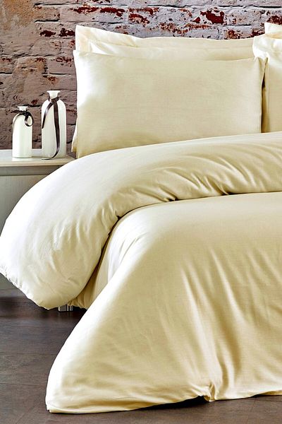 MAJESTE Fabricator Delux 100% Natural Cotton Satin Duvet Cover Set Double (6 Pieces) Platinum Solid Color-cream