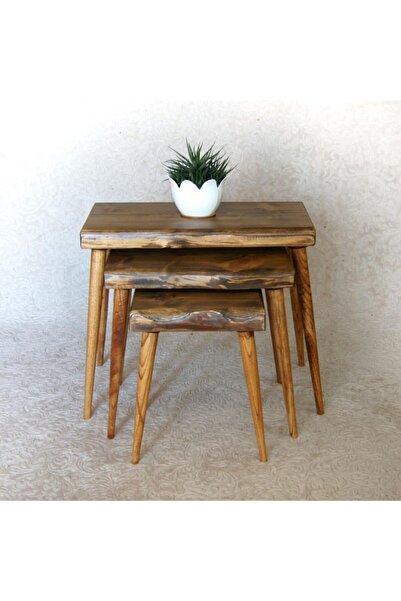 Mobenta Doğal Ağaç Masif Kütük 3’lü Zigon Sehpa