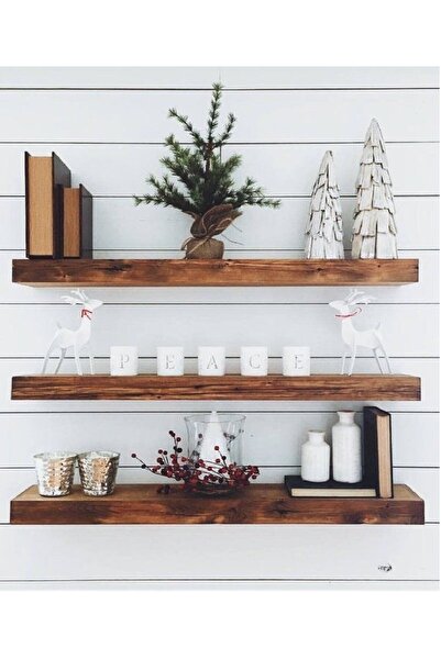 Karaköse Ahşap Çam Masif Ahşap 3"lü Kitaplık Dekoratif Duvar Rafı Çiçeklik Ba...