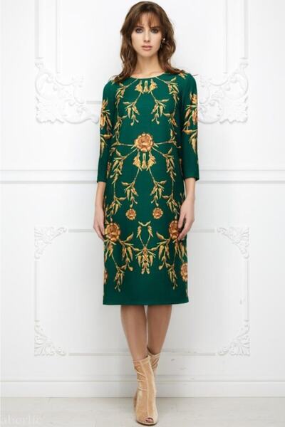 Faberlic Green Dark Long Sleeve Cube Dress Size 44