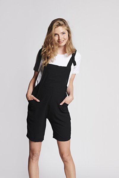 LYN MAMA JANIE Black Short Maternity Salopet - Adjustable Strap and Pocket