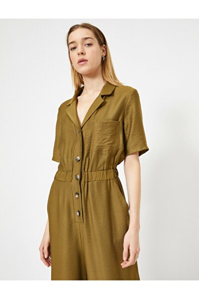 Koton Damen-Jumpsuit mit Hemdkragen und Knopfdetail