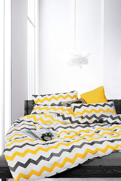 ALAMODE Set cuvertură dublă din bumbac natural Zigzag Galben -320560654
