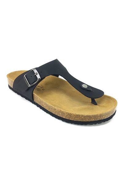 Ceyo 9910-m Black Men's Flip Flops Cork & Leather Sole Anatomical Slippers