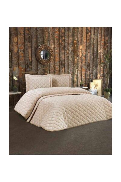 DFT Home Tek Kişilik Kadife Kapitoneli Yatak Örtüsü Vizon