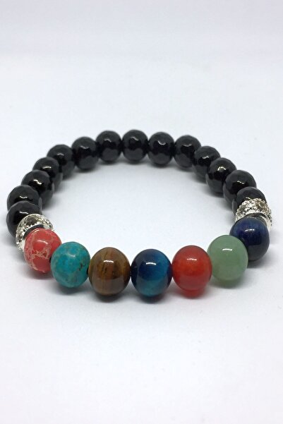 axexuar 7 Chakra Natural Stone Balance Bracelet - Onyx