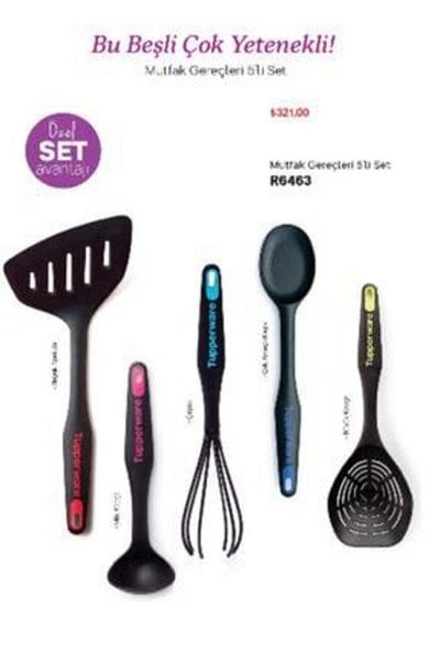 Tupperware Modern Fairy Set of 5 (Spoon, Mini Ladle, Spatula, Whisk and Colander)