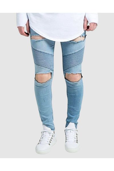 Siksilk Ανδρικό τζιν παντελόνι Blue Extreme Biker