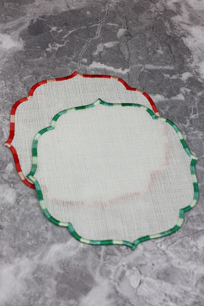 WEARE2 Gradient Red & Green 2 Color Embroidered Linen Effect Set of 2 Cocktail Napkins