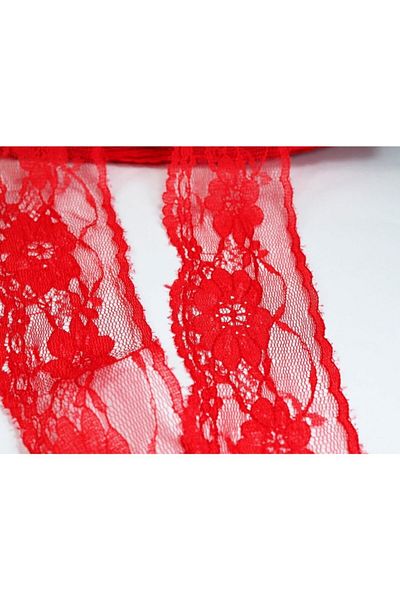 tuhafiyecimiz Red Nylon Lace 5cm Width 5 Meter Ball - (730)