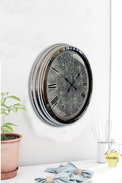 Kasva Concept Gift 40 cm Chrome Metal Engraved Wall Clock