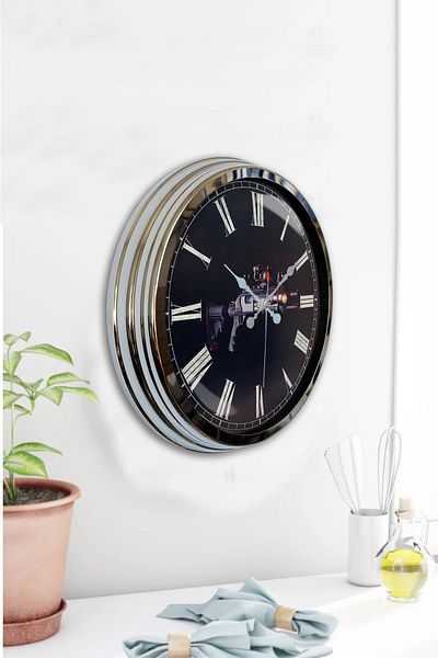 Kasva Concept 40 cm Chrome Metal Gun Wall Clock