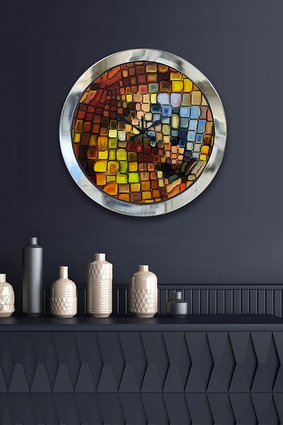 Kasva Concept Gift 36 cm Chrome Metal Colorful Wall Clock