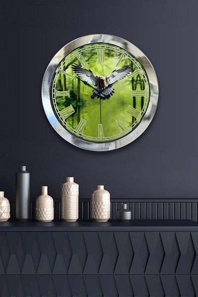 Kasva Concept Gift 36 cm Chrome Metal Eagle Wall Clock