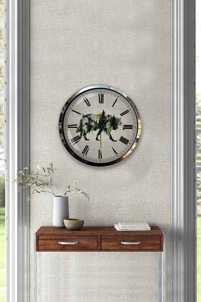 Kasva Concept 40 cm Chrome Metal Wild Nature Wall Clock