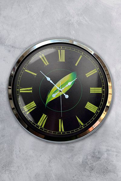 Kasva Concept 40 cm Chrome Metal Leaf Wall Clock Gift