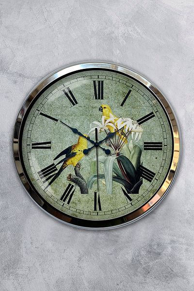Kasva Concept Cadou 40 Cm Ceas de Perete Păsări Metal Cromat