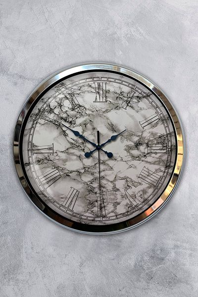 Kasva Concept 40 cm Chrome Metal Marble Design Wall Clock