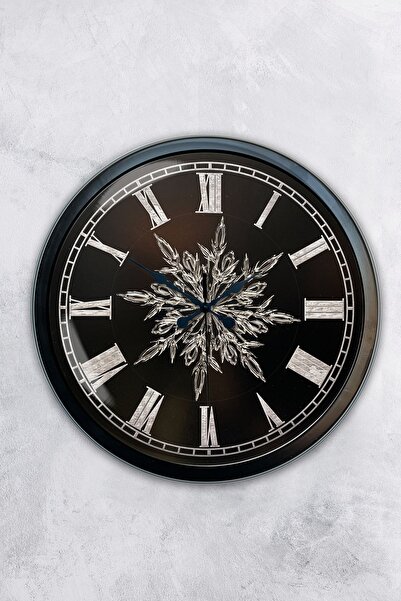 AİB STORE ساعة حائط معدنية سوداء على شكل ندفة الثلج مقاس 40 سم