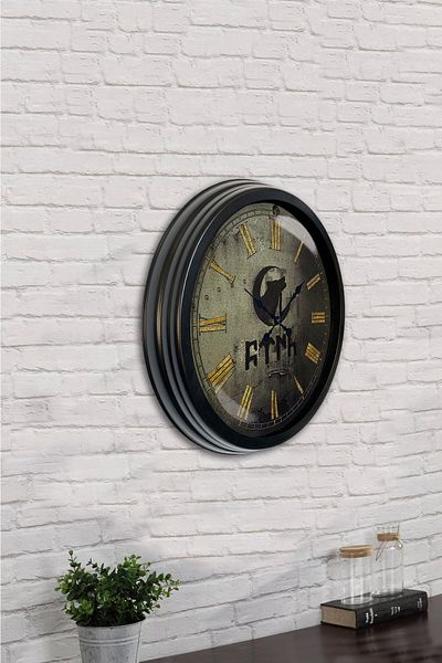 Kasva Concept Gift 40 cm Black Metal Bozkurt Turkish Wall Clock