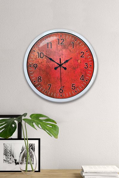 Kasva Concept 40 cm White Metal Retro Red Wall Clock
