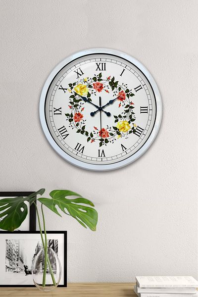 Kasva Concept Gift 40 cm White Metal Flower Wall Clock
