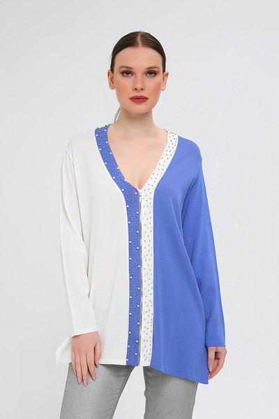Two Mail Cardigan de contrast cu fermoar albastru închis și alb