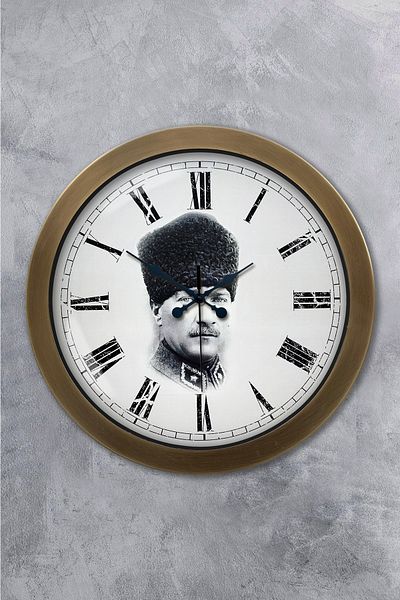 Kasva Concept Gift 36 cm Antique Metal Ataturk Wall Clock