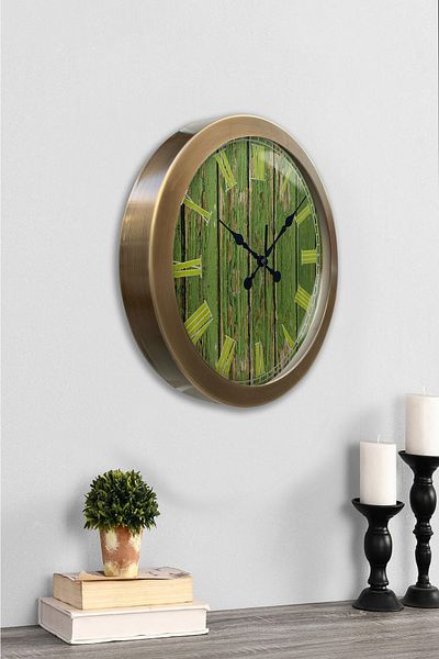 Kasva Concept Gift 36 cm Antique Metal Green Pattern Wall Clock