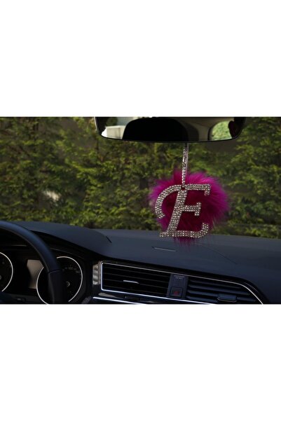 Arabasına Aşıklar Kulubü قلادة مرآة الرؤية الخلفية من الفضة الوردية - حرف E